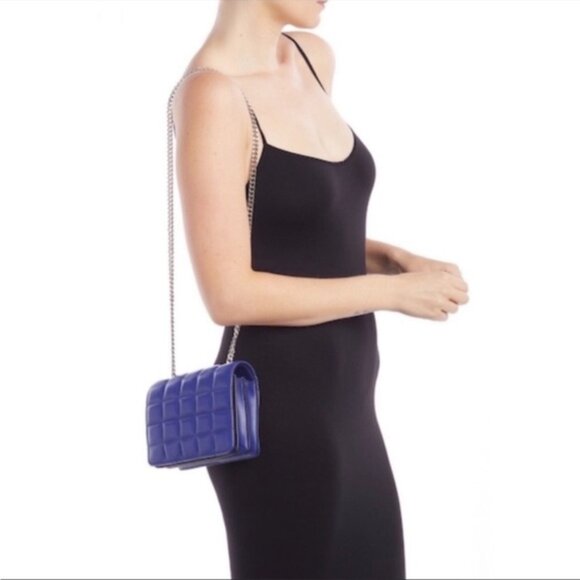 French Connection ~ Laine ~ Quilted Mini Crossbody Bag ~ Blue with Silver Chain - Picture 9 of 10